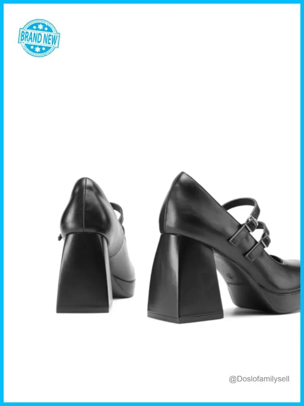 Platform Mary Jane Heels Chunky Block Faux Leather Square Toe